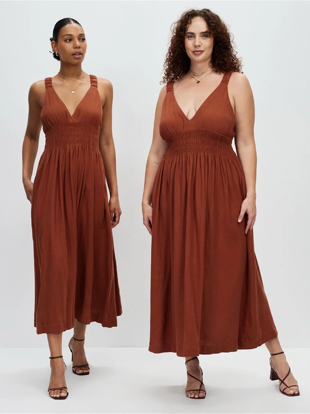 Abercrombie & Fitch Brick Red Smocked Waist Maxi Dress